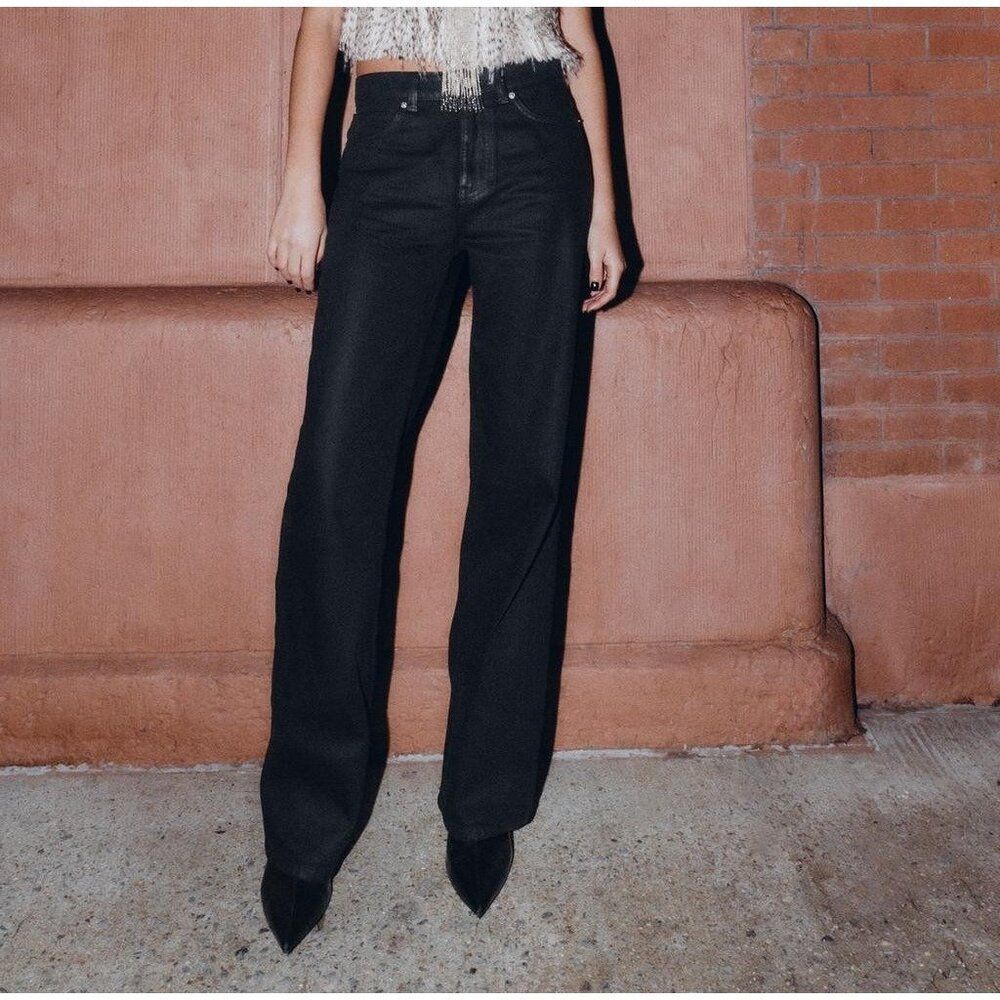 Zara Z1975 Women Jeans EU 36 US 4 Black High Waist Coated Regular 43777/228 NWT